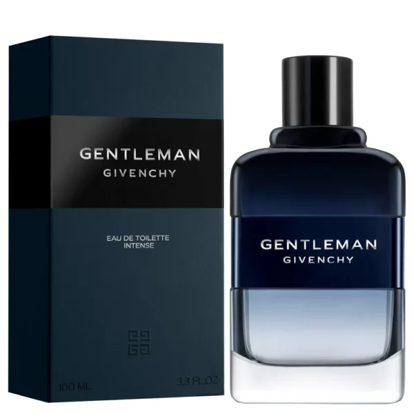 Imagen del frasco y la caja del perfume Gentleman de Givenchy, con diseño elegante y sofisticado
